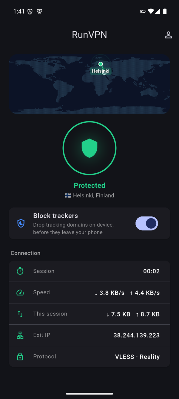 RunVPN — connected