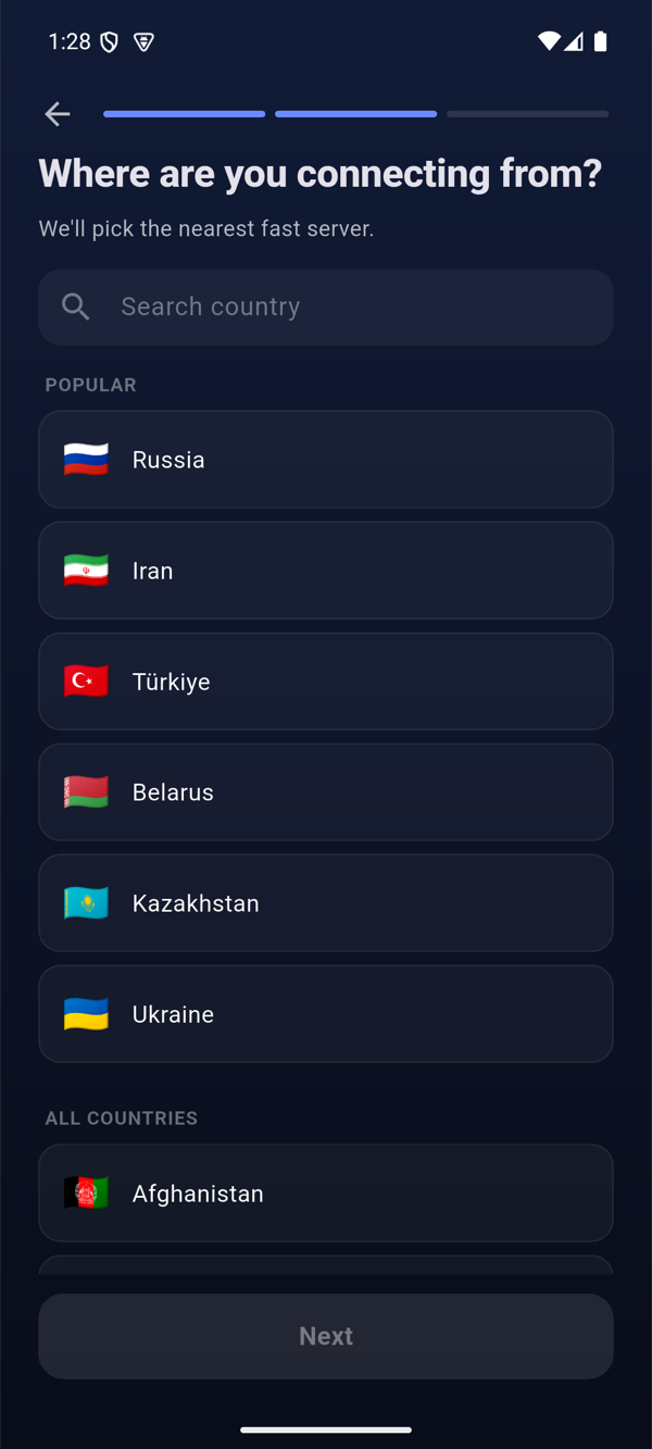 RunVPN — pick a location